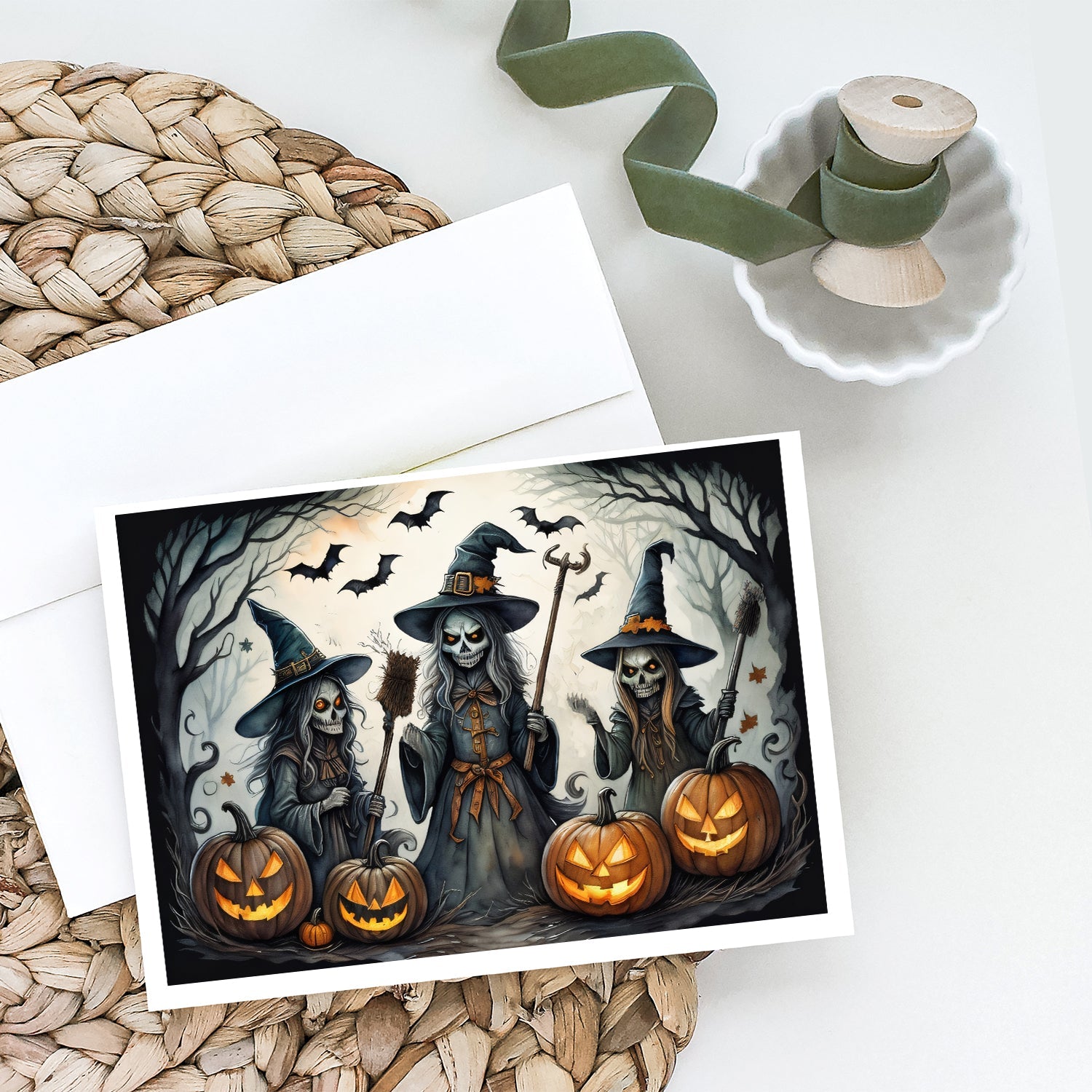 Witches Spooky Halloween Greeting Cards Pack of 8 Blank Cards with Envelopes Whimsical A7 Size 5x7