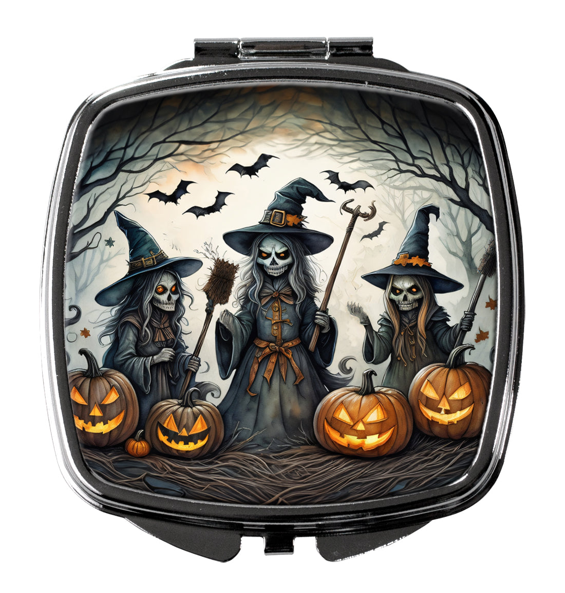 Witches Spooky Halloween Compact Mirror Decorative Travel Makeup Mirror for Women Girls Gifts Pocket Makeup Mirror Folding Handheld