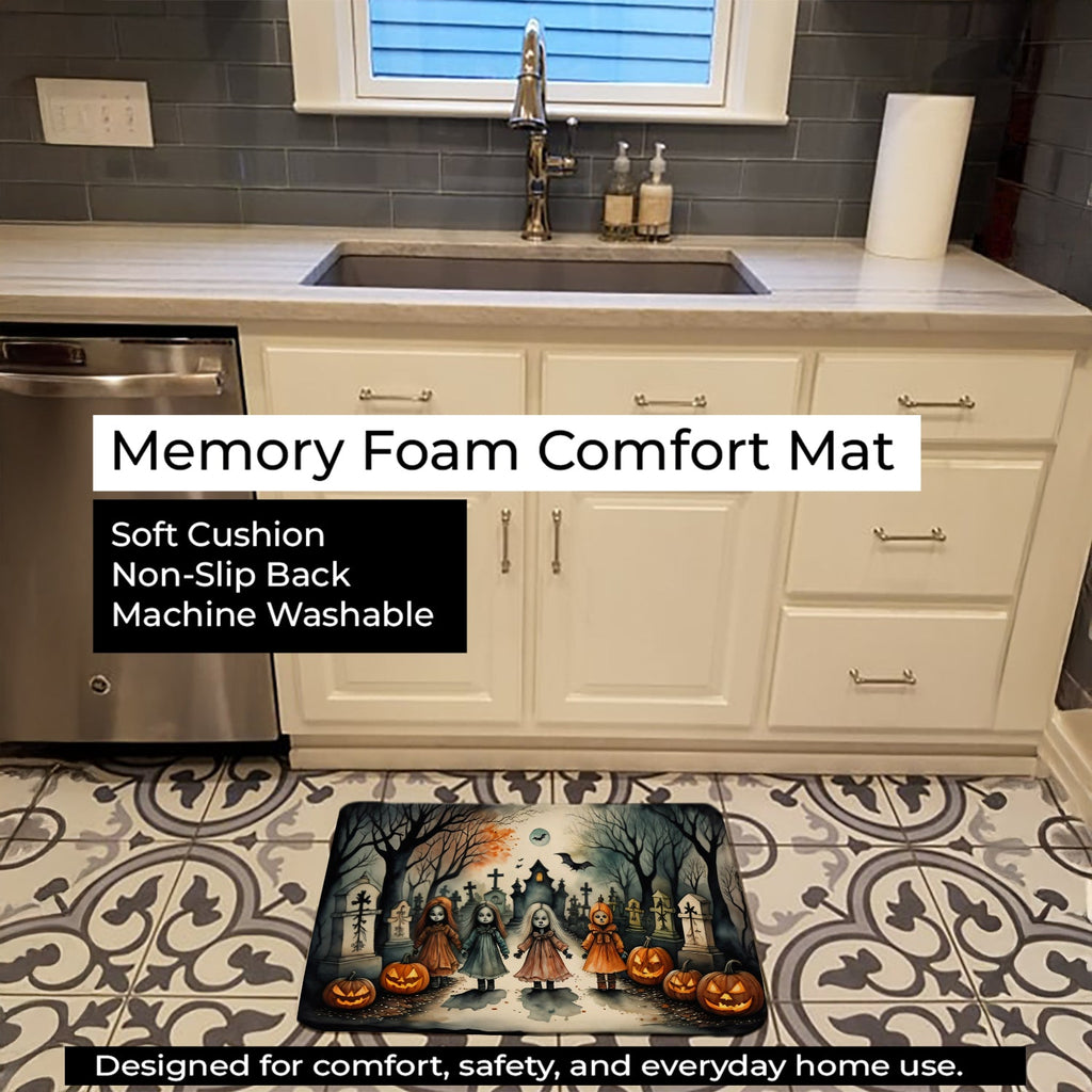 Creepy Dolls Spooky Halloween Memory Foam Kitchen Mat Machine Washable Anti-Fatigue Cushion Comfort Bath or Kitchen Rug