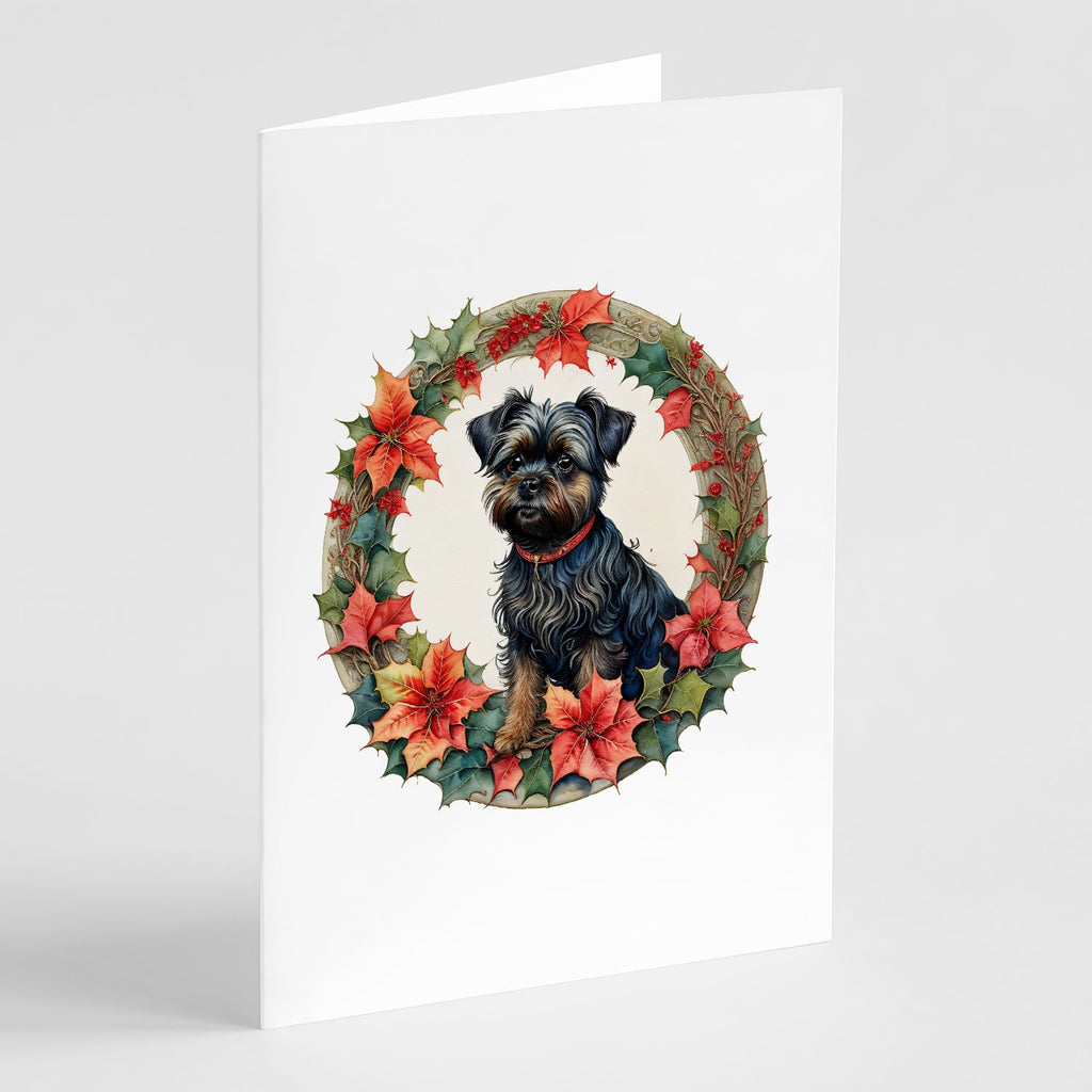 Affenpinscher Christmas Flowers Greeting Cards Pack of 8 Blank Cards with Envelopes Whimsical A7 Size 5x7