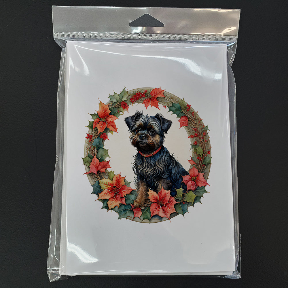 Affenpinscher Christmas Flowers Greeting Cards Pack of 8 Blank Cards with Envelopes Whimsical A7 Size 5x7