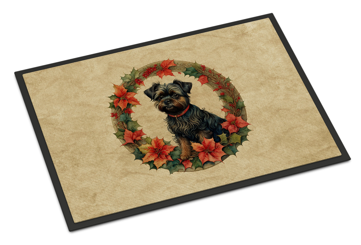 Affenpinscher Christmas Flowers Doormat Indoor Outdoor 24H X 36W Front Door Mat Rugs for Entryway, Non Slip Washable Low Pile,