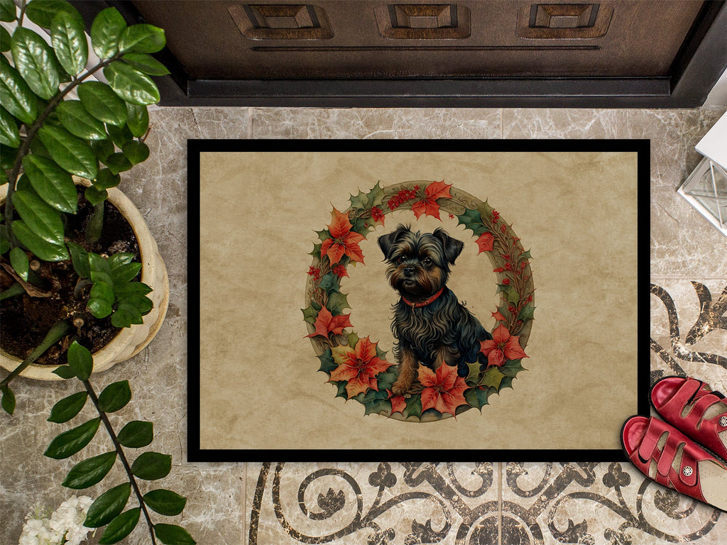 Affenpinscher Christmas Flowers Doormat Indoor Outdoor 18H X 27W Front Door Mat Rugs for Entryway, Non Slip Washable