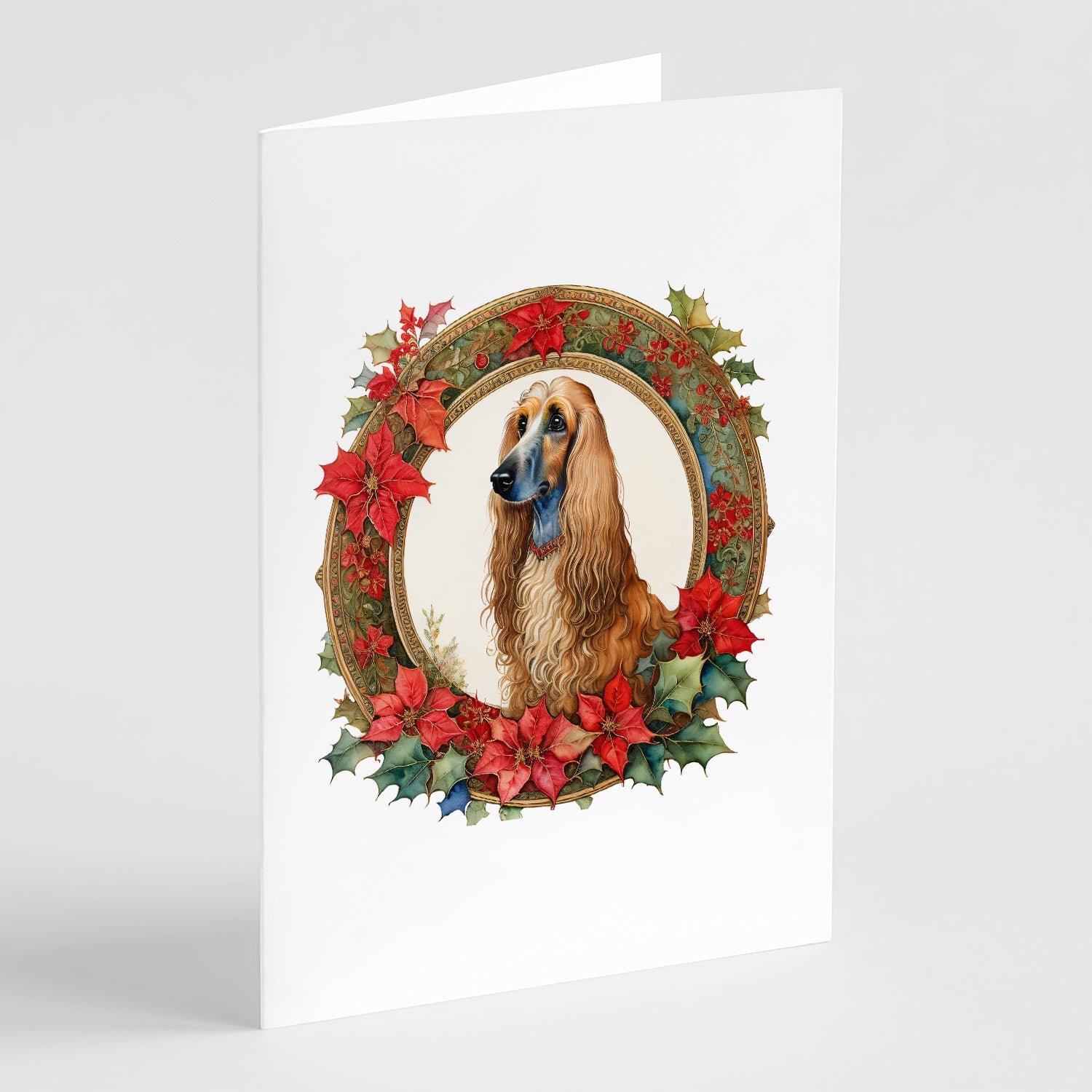 Afghan Hound Christmas Flowers Greeting Cards Pack of 8 Blank Cards with Envelopes Whimsical A7 Size 5x7