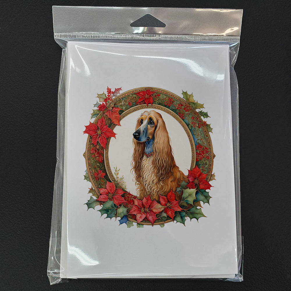 Afghan Hound Christmas Flowers Greeting Cards Pack of 8 Blank Cards with Envelopes Whimsical A7 Size 5x7