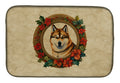 Akita Christmas Flowers Dish Drying Mat Absorbent Dish Drying Mat Pad for Kitchen Counter Dish Drainer Mat for Countertop, 14 x 21", Multicolor