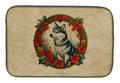 Alaskan Klee Kai Christmas Flowers Dish Drying Mat Absorbent Dish Drying Mat Pad for Kitchen Counter Dish Drainer Mat for Countertop, 14 x 21", Multicolor