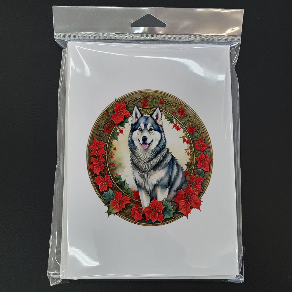 Alaskan Malamute Christmas Flowers Greeting Cards Pack of 8 Blank Cards with Envelopes Whimsical A7 Size 5x7