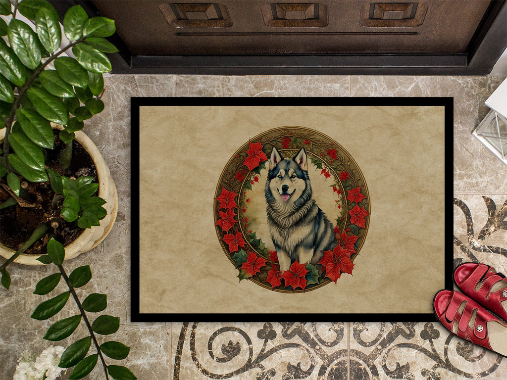 Alaskan Malamute Christmas Flowers Doormat Indoor Outdoor 18H X 27W Front Door Mat Rugs for Entryway, Non Slip Washable
