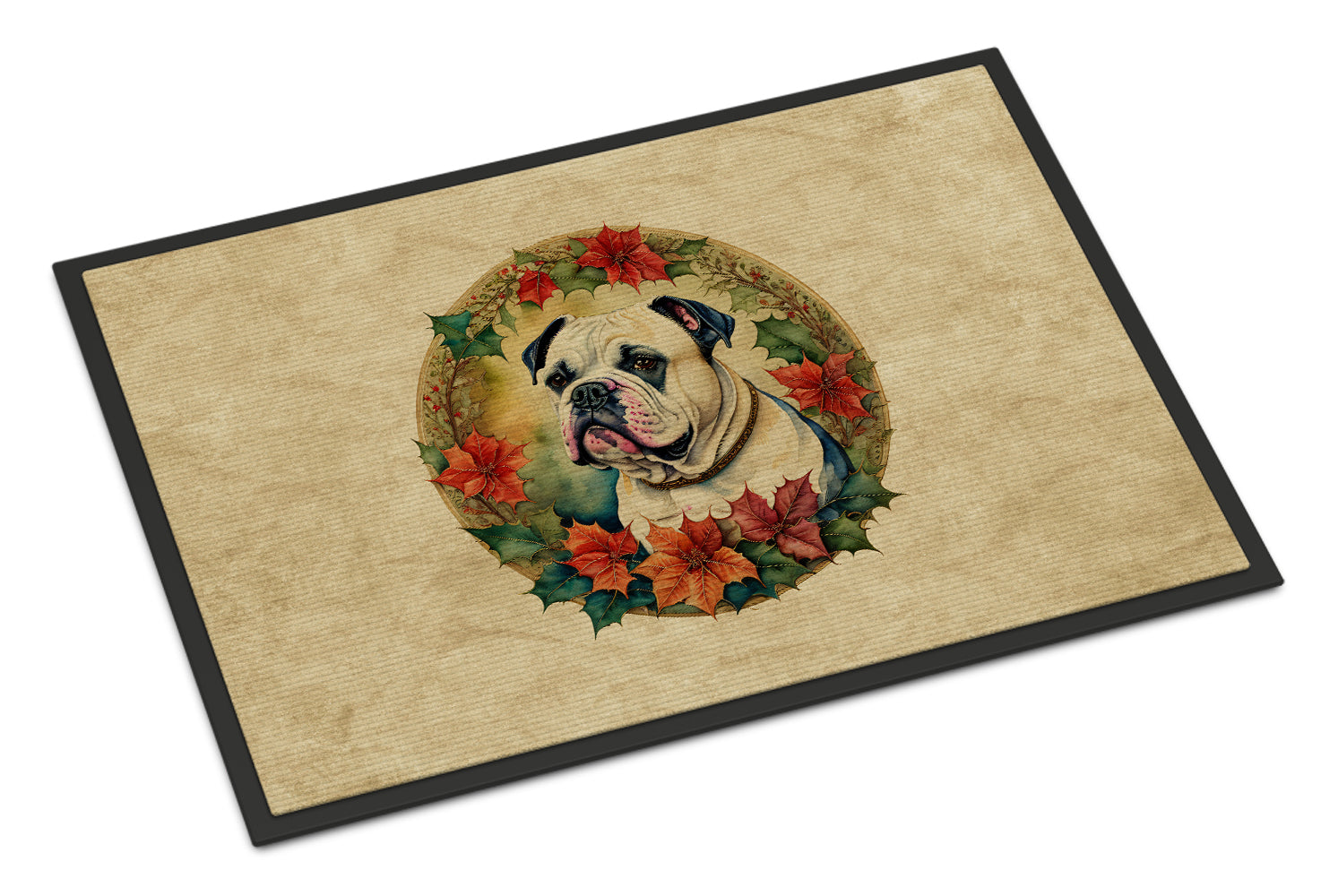 American Bulldog Christmas Flowers Doormat Indoor Outdoor 24H X 36W Front Door Mat Rugs for Entryway, Non Slip Washable Low Pile,
