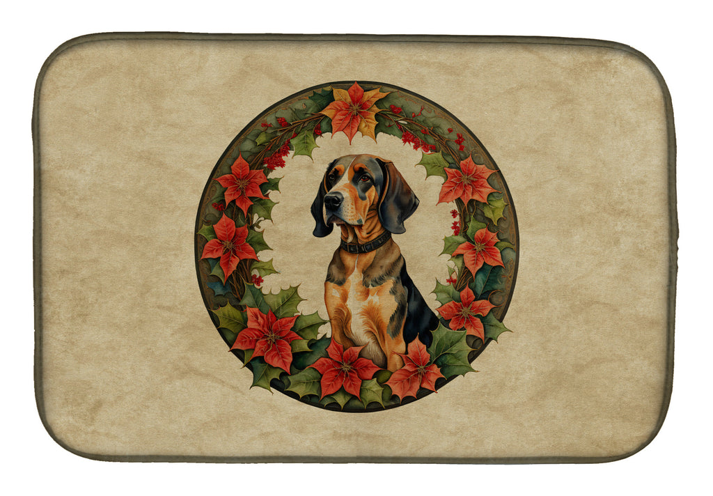 American English Coonhound Christmas Flowers Dish Drying Mat Absorbent Dish Drying Mat Pad for Kitchen Counter Dish Drainer Mat for Countertop, 14 x 21", Multicolor