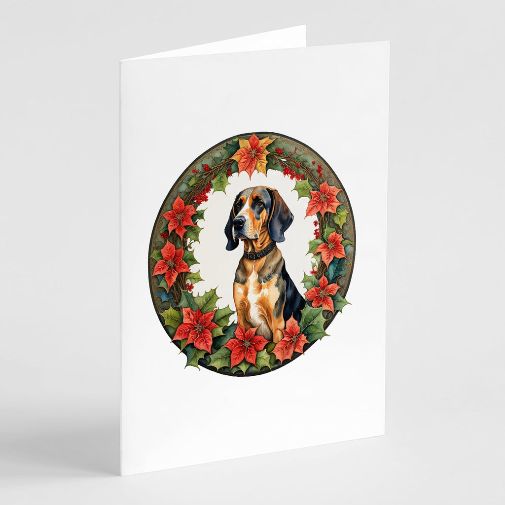 American English Coonhound Christmas Flowers Greeting Cards Pack of 8 Blank Cards with Envelopes Whimsical A7 Size 5x7
