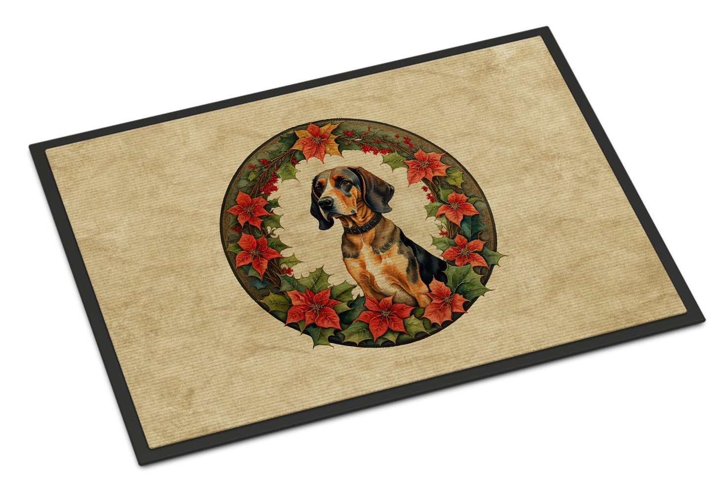 American English Coonhound Christmas Flowers Doormat Indoor Outdoor 24H X 36W Front Door Mat Rugs for Entryway, Non Slip Washable Low Pile,