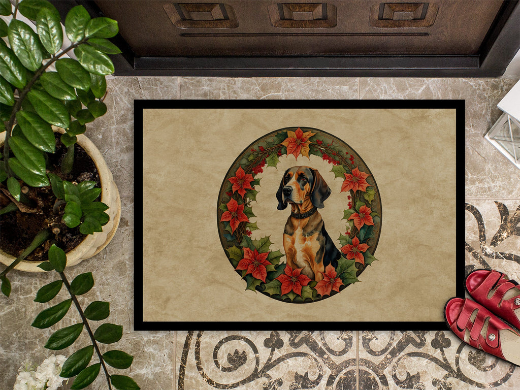American English Coonhound Christmas Flowers Doormat Indoor Outdoor 24H X 36W Front Door Mat Rugs for Entryway, Non Slip Washable Low Pile,