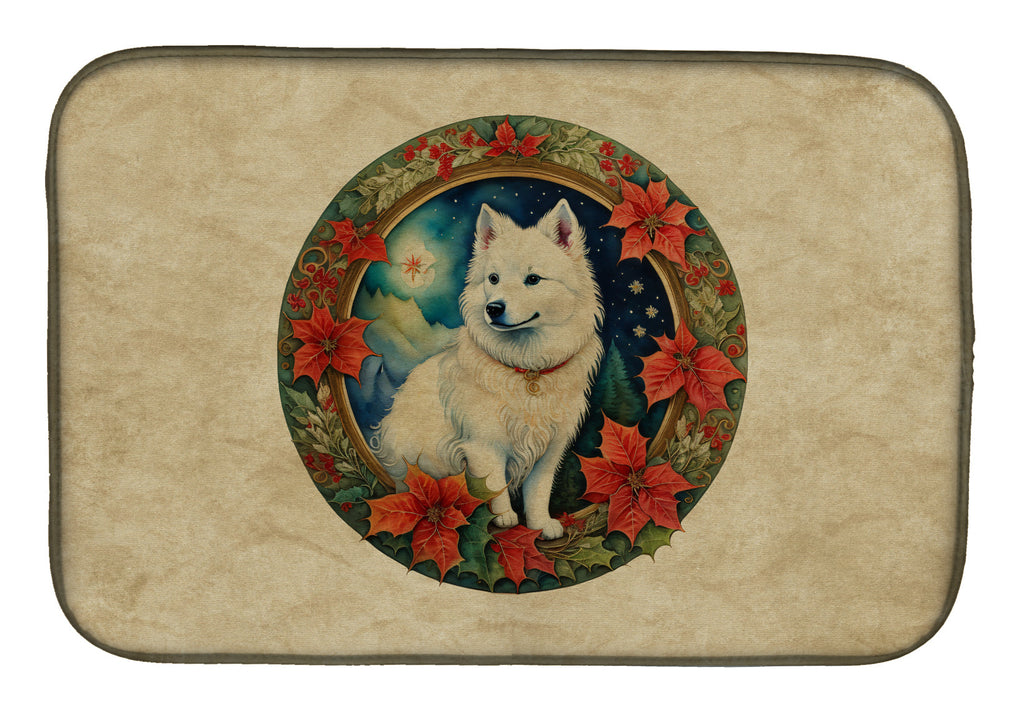 American Eskimo Christmas Flowers Dish Drying Mat Absorbent Dish Drying Mat Pad for Kitchen Counter Dish Drainer Mat for Countertop, 14 x 21", Multicolor