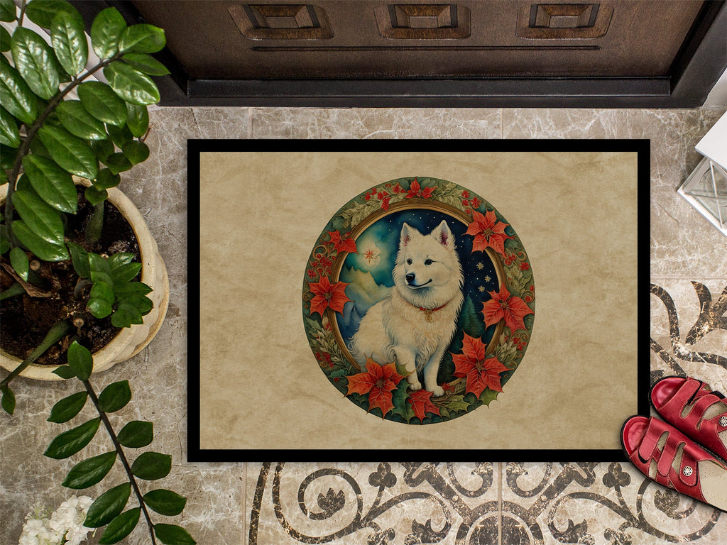 American Eskimo Christmas Flowers Doormat Indoor Outdoor 24H X 36W Front Door Mat Rugs for Entryway, Non Slip Washable Low Pile,