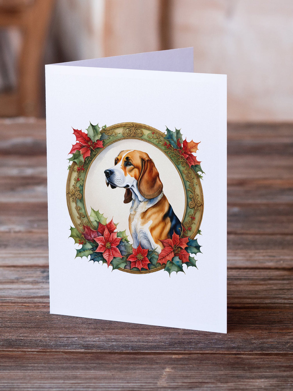 American Foxhound Christmas Flowers Greeting Cards Pack of 8 Blank Cards with Envelopes Whimsical A7 Size 5x7