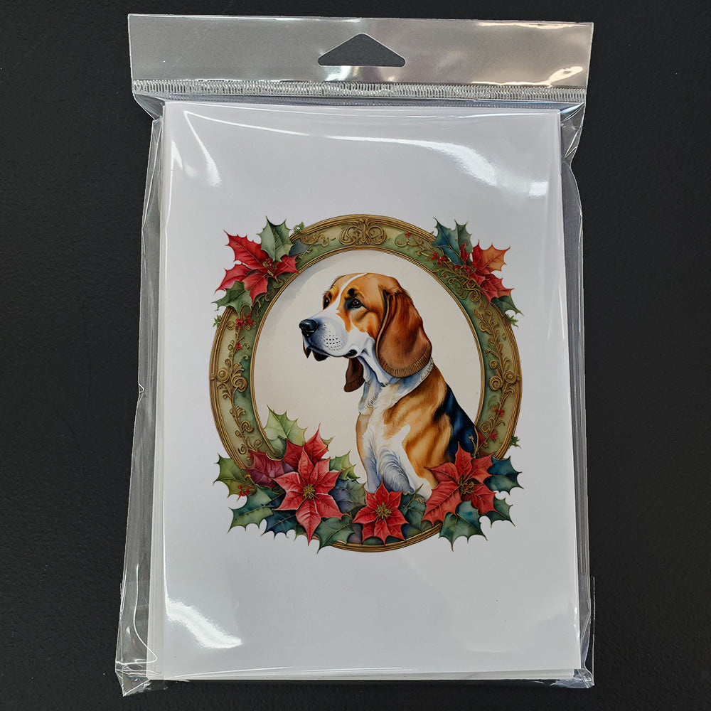 American Foxhound Christmas Flowers Greeting Cards Pack of 8 Blank Cards with Envelopes Whimsical A7 Size 5x7