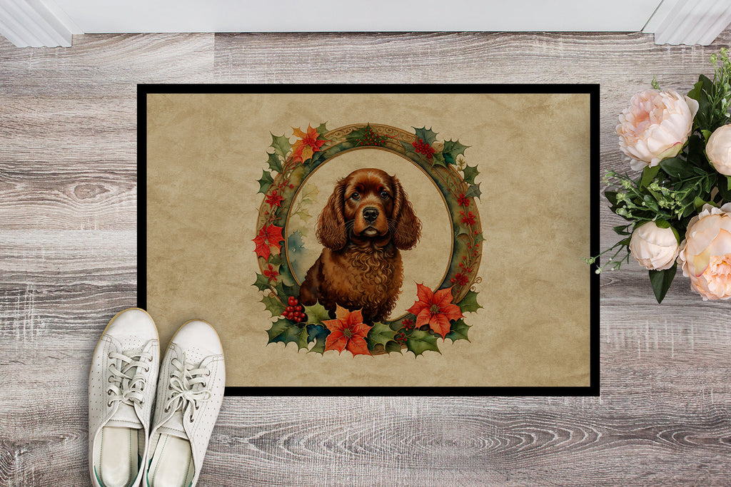 American Water Spaniel Christmas Flowers Doormat Indoor Outdoor 24H X 36W Front Door Mat Rugs for Entryway, Non Slip Washable Low Pile,
