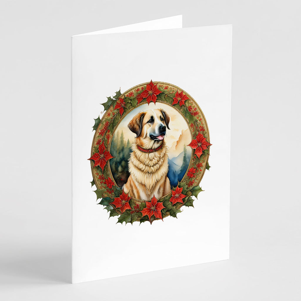 Anatolian Shepherd Dog Christmas Flowers Greeting Cards Pack of 8 Blank Cards with Envelopes Whimsical A7 Size 5x7