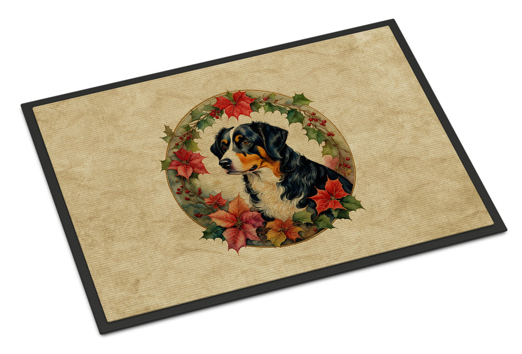Appenzeller Sennenhund Christmas Flowers Doormat Indoor Outdoor 24H X 36W Front Door Mat Rugs for Entryway, Non Slip Washable Low Pile,