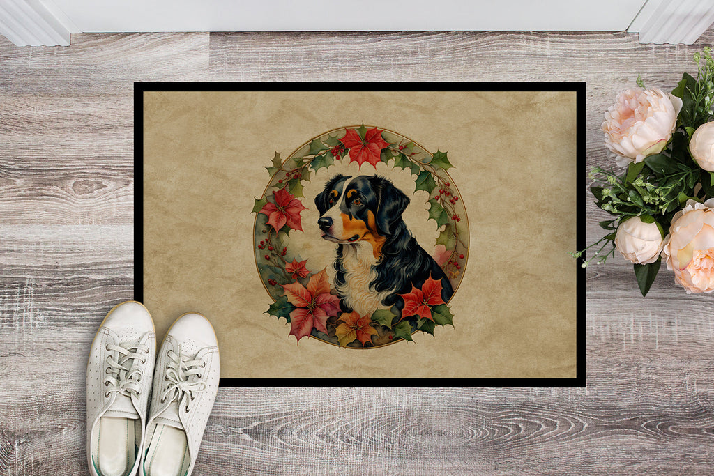 Appenzeller Sennenhund Christmas Flowers Doormat Indoor Outdoor 24H X 36W Front Door Mat Rugs for Entryway, Non Slip Washable Low Pile,