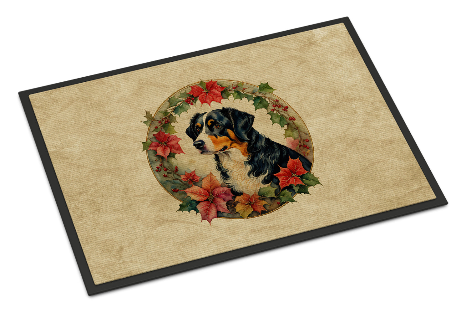 Appenzeller Sennenhund Christmas Flowers Doormat Indoor Outdoor 18H X 27W Front Door Mat Rugs for Entryway, Non Slip Washable