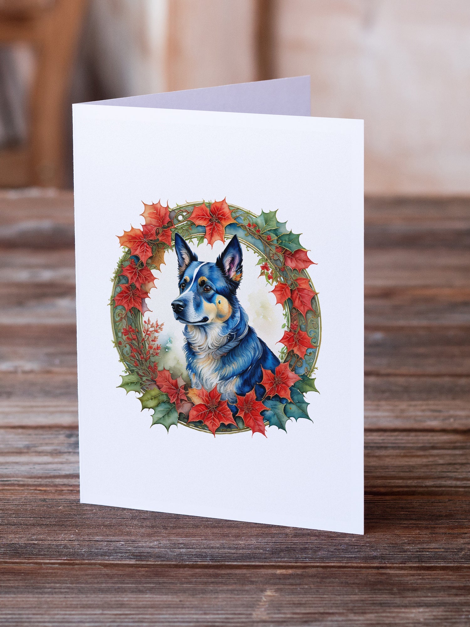 Australian Cattle Dog Christmas Flowers Greeting Cards Pack of 8 Blank Cards with Envelopes Whimsical A7 Size 5x7