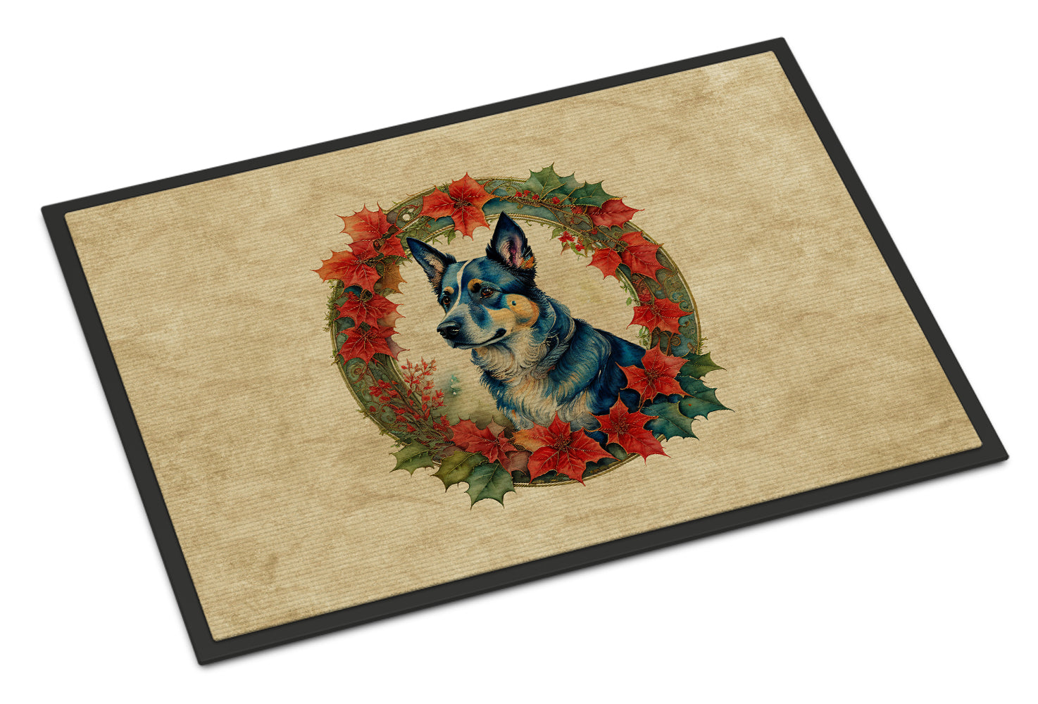 Australian Cattle Dog Christmas Flowers Doormat Indoor Outdoor 18H X 27W Front Door Mat Rugs for Entryway, Non Slip Washable