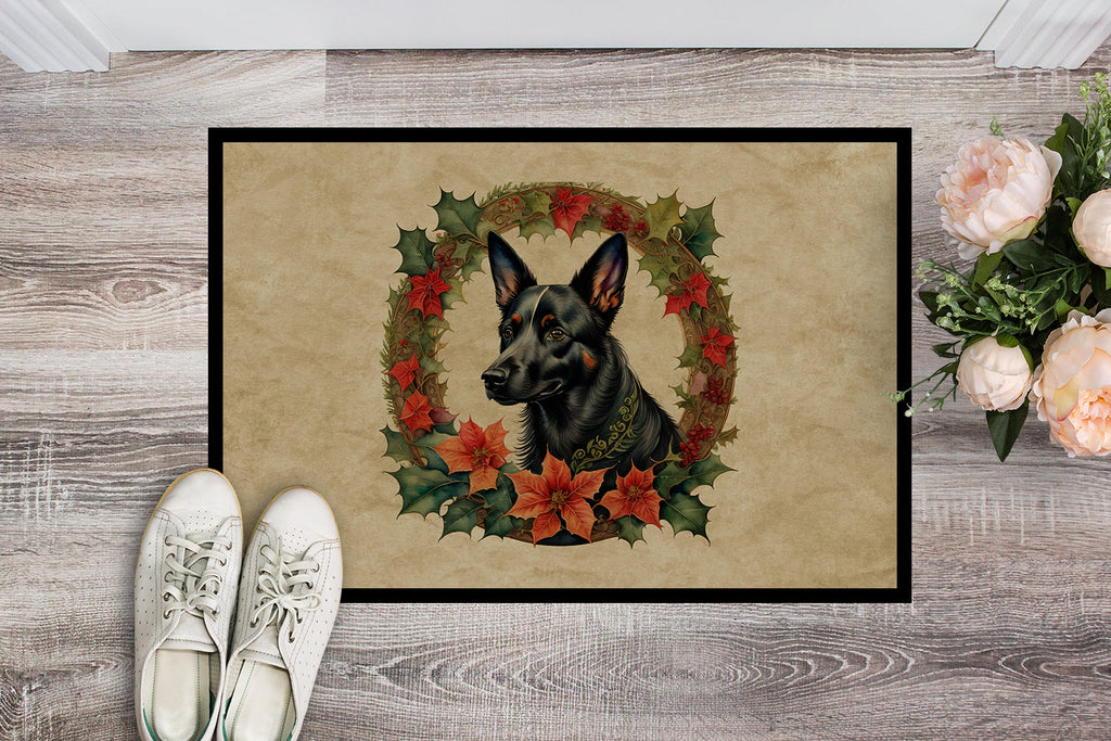 Australian Kelpie Christmas Flowers Doormat Indoor Outdoor 24H X 36W Front Door Mat Rugs for Entryway, Non Slip Washable Low Pile,