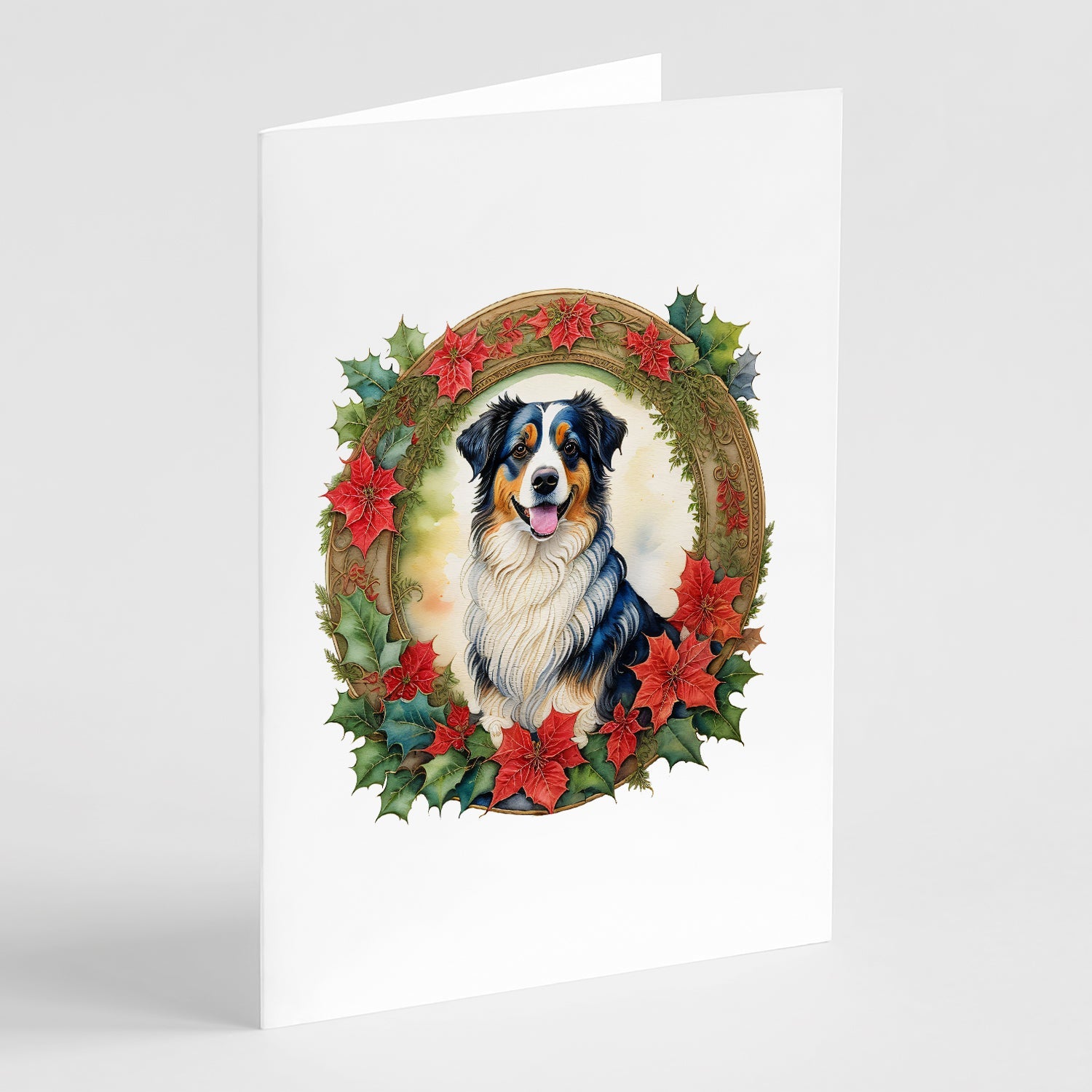 Australian Shepherd Christmas Flowers Greeting Cards Pack of 8 Blank Cards with Envelopes Whimsical A7 Size 5x7