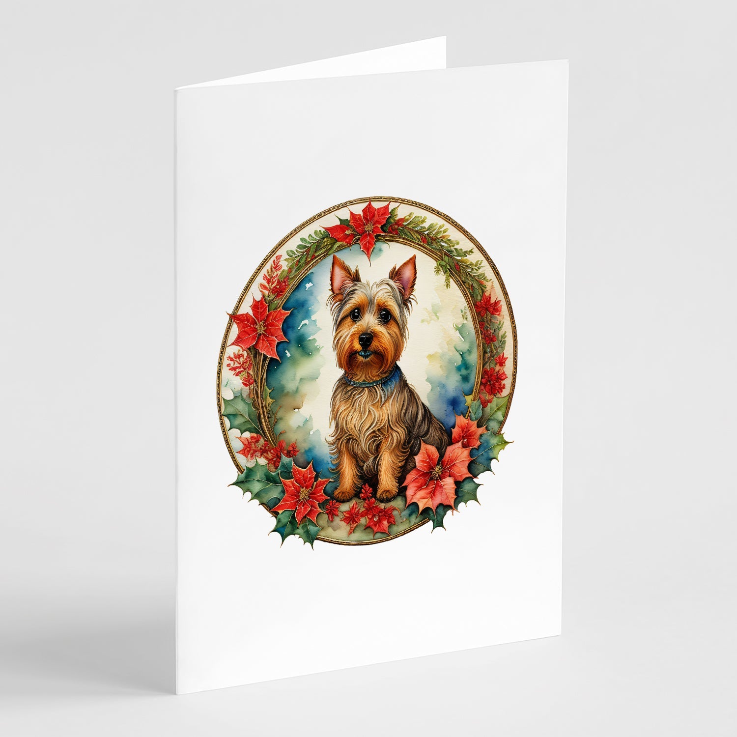Australian Terrier Christmas Flowers Greeting Cards Pack of 8 Blank Cards with Envelopes Whimsical A7 Size 5x7