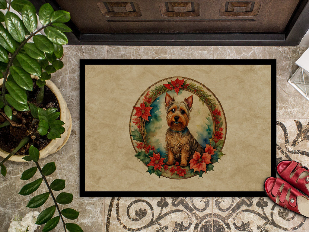 Australian Terrier Christmas Flowers Doormat Indoor Outdoor 24H X 36W Front Door Mat Rugs for Entryway, Non Slip Washable Low Pile,