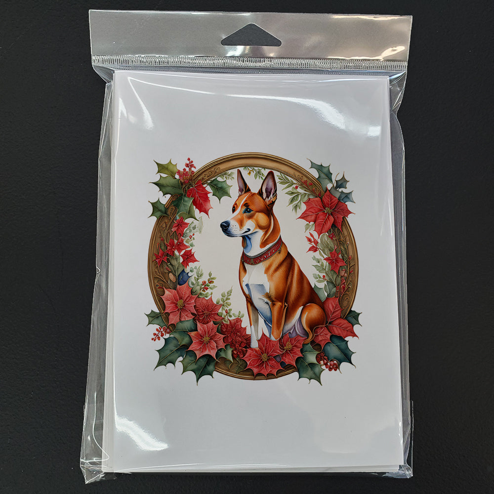 Basenji Christmas Flowers Greeting Cards Pack of 8 Blank Cards with Envelopes Whimsical A7 Size 5x7