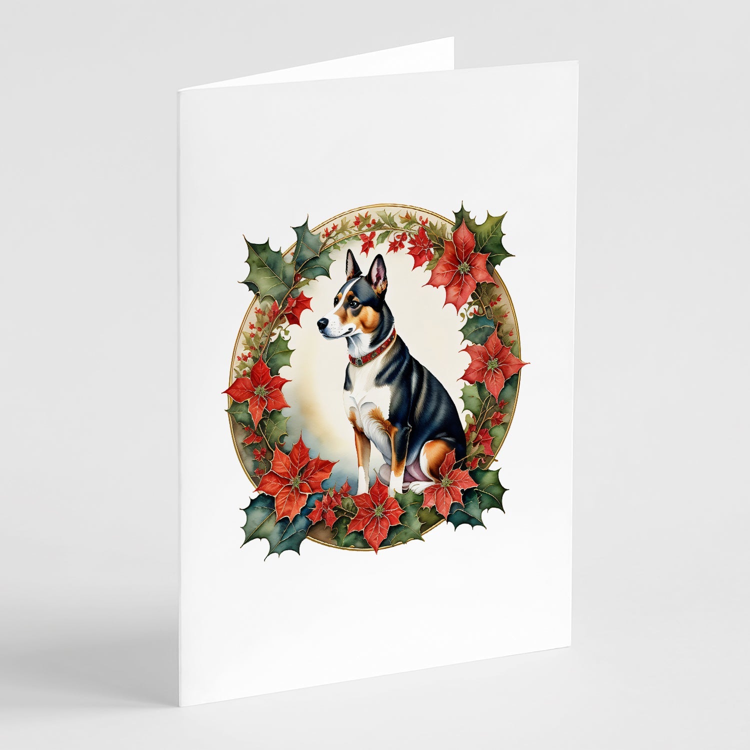 Basenji Christmas Flowers Greeting Cards Pack of 8 Blank Cards with Envelopes Whimsical A7 Size 5x7