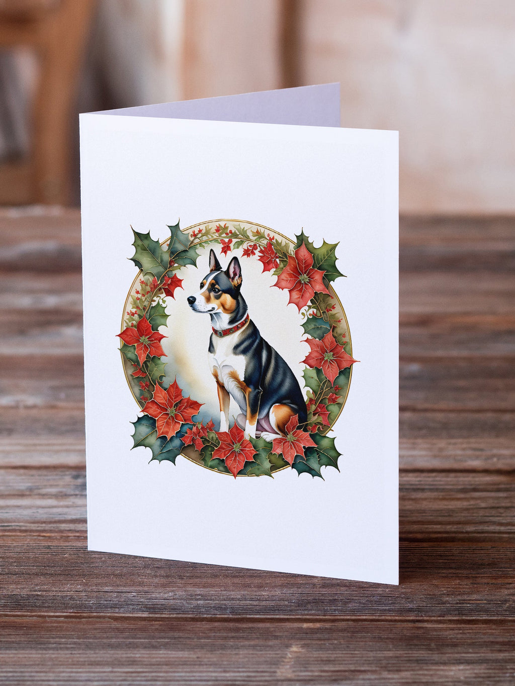 Basenji Christmas Flowers Greeting Cards Pack of 8 Blank Cards with Envelopes Whimsical A7 Size 5x7