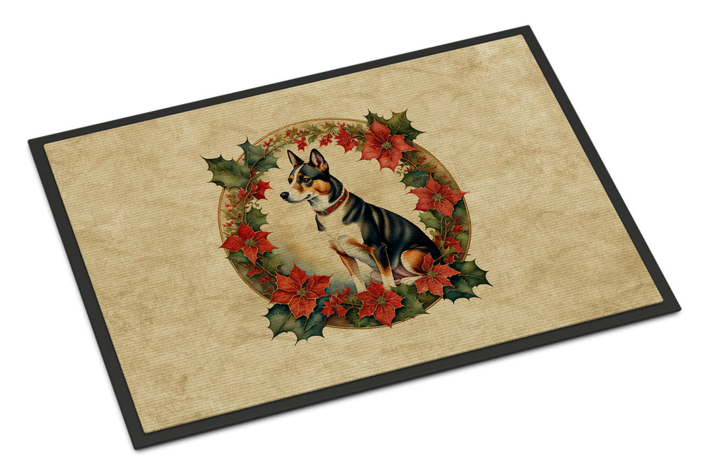 Basenji Christmas Flowers Doormat Indoor Outdoor 18H X 27W Front Door Mat Rugs for Entryway, Non Slip Washable
