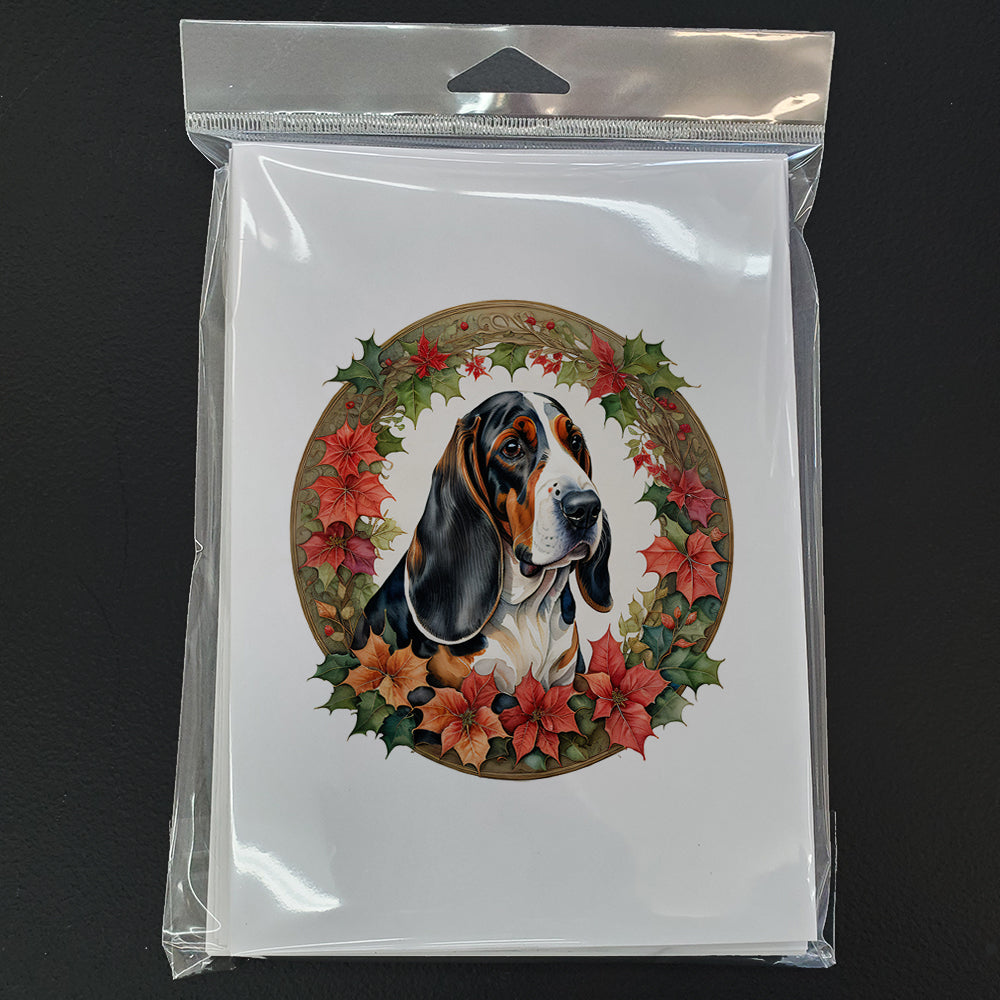 Basset Hound Christmas Flowers Greeting Cards Pack of 8 Blank Cards with Envelopes Whimsical A7 Size 5x7