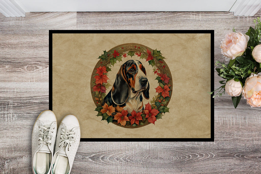 Basset Hound Christmas Flowers Doormat Indoor Outdoor 24H X 36W Front Door Mat Rugs for Entryway, Non Slip Washable Low Pile,