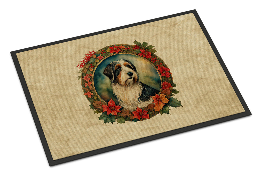 Bearded Collie Christmas Flowers Doormat Indoor Outdoor 24H X 36W Front Door Mat Rugs for Entryway, Non Slip Washable Low Pile,