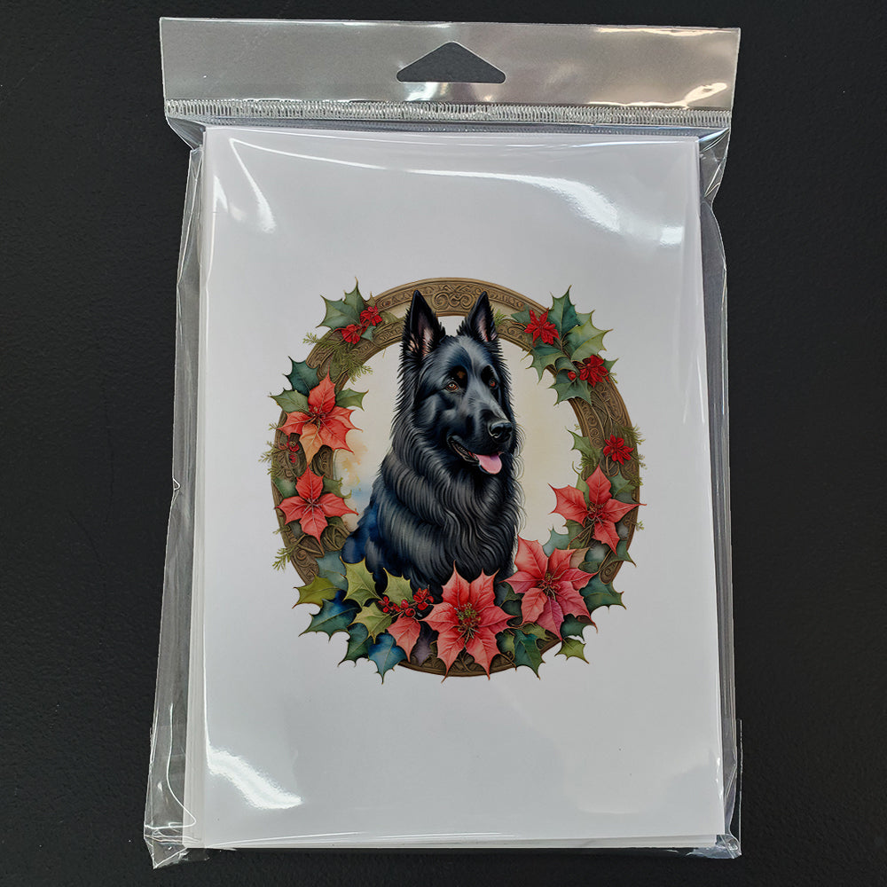 Belgian Sheepdog Christmas Flowers Greeting Cards Pack of 8 Blank Cards with Envelopes Whimsical A7 Size 5x7