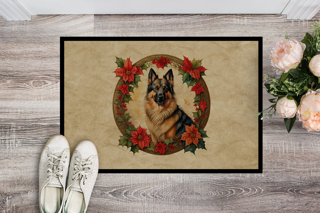 Belgian Tervuren Christmas Flowers Doormat Indoor Outdoor 24H X 36W Front Door Mat Rugs for Entryway, Non Slip Washable Low Pile,