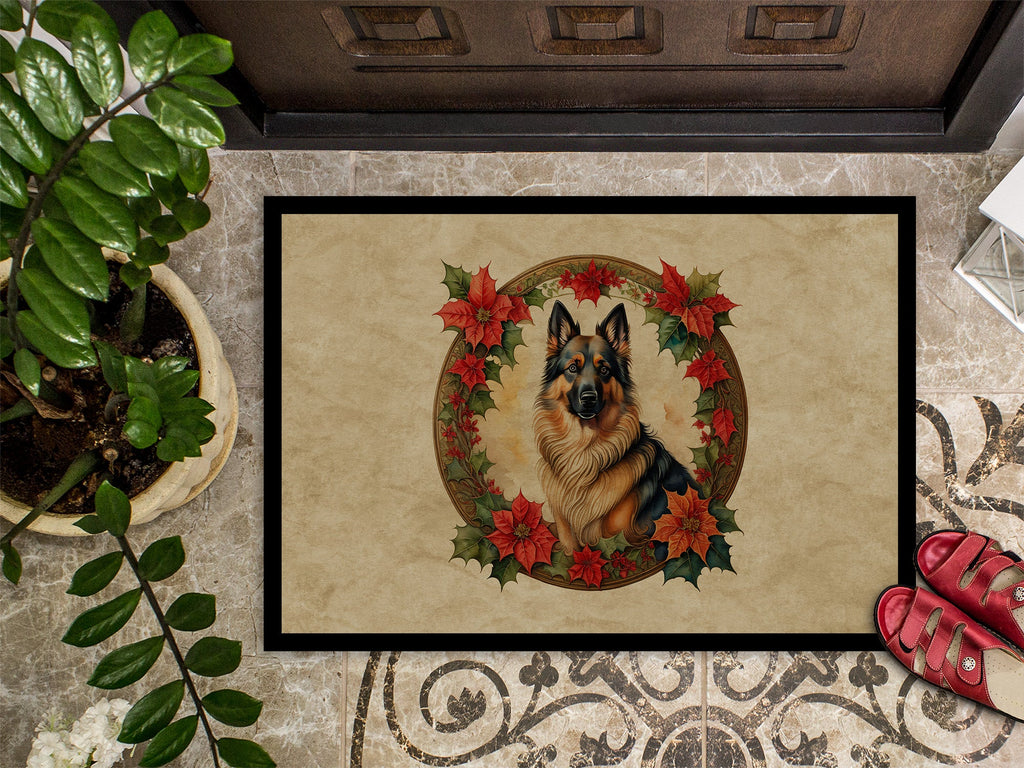 Belgian Tervuren Christmas Flowers Doormat Indoor Outdoor 24H X 36W Front Door Mat Rugs for Entryway, Non Slip Washable Low Pile,