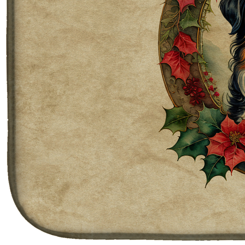 Bernese Mountain Dog Christmas Flowers Dish Drying Mat Absorbent Dish Drying Mat Pad for Kitchen Counter Dish Drainer Mat for Countertop, 14 x 21", Multicolor