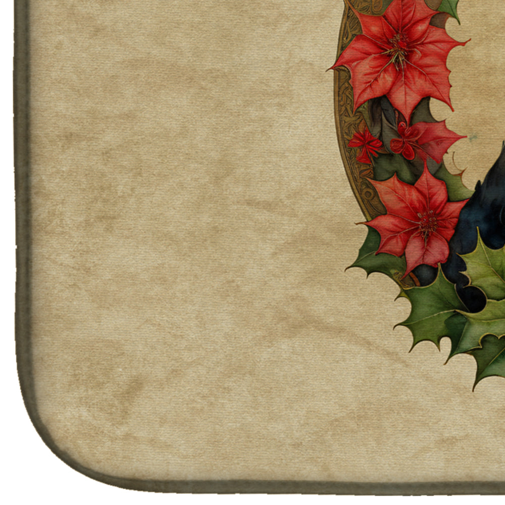 Black Russian Terrier Christmas Flowers Dish Drying Mat Absorbent Dish Drying Mat Pad for Kitchen Counter Dish Drainer Mat for Countertop, 14 x 21", Multicolor