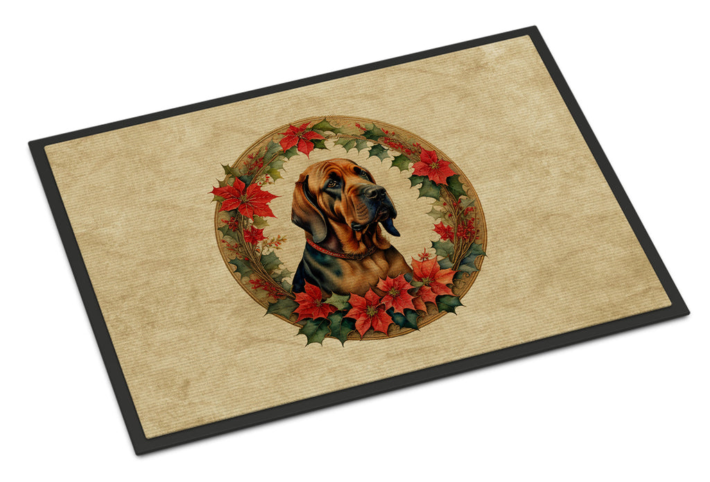 Bloodhound Christmas Flowers Doormat Indoor Outdoor 24H X 36W Front Door Mat Rugs for Entryway, Non Slip Washable Low Pile,