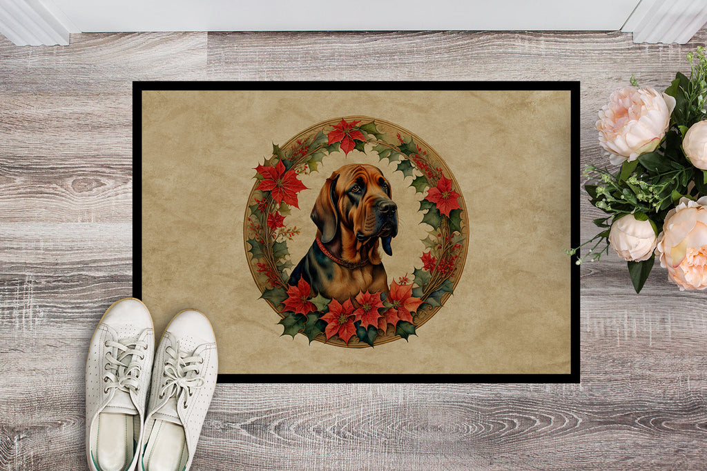 Bloodhound Christmas Flowers Doormat Indoor Outdoor 18H X 27W Front Door Mat Rugs for Entryway, Non Slip Washable