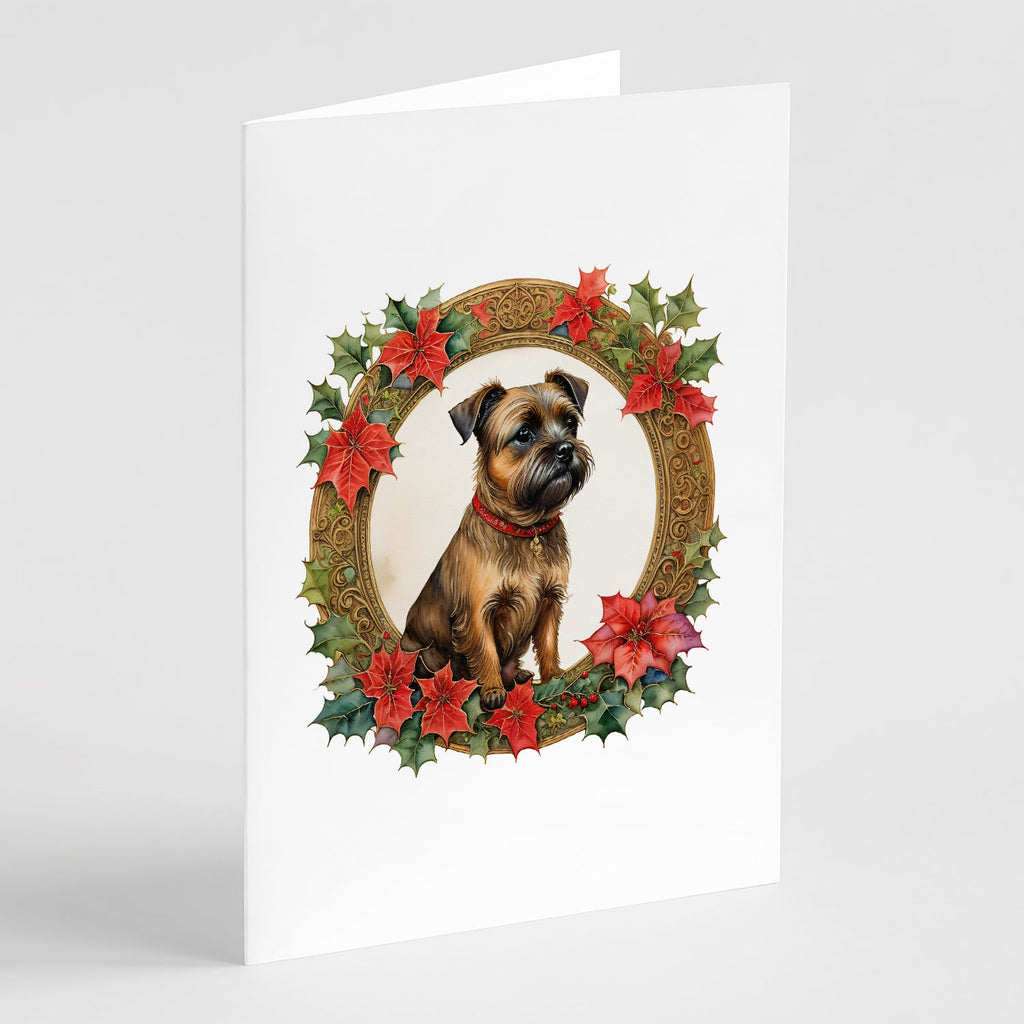 Border Terrier Christmas Flowers Greeting Cards Pack of 8 Blank Cards with Envelopes Whimsical A7 Size 5x7