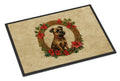 Border Terrier Christmas Flowers Doormat Indoor Outdoor 18H X 27W Front Door Mat Rugs for Entryway, Non Slip Washable