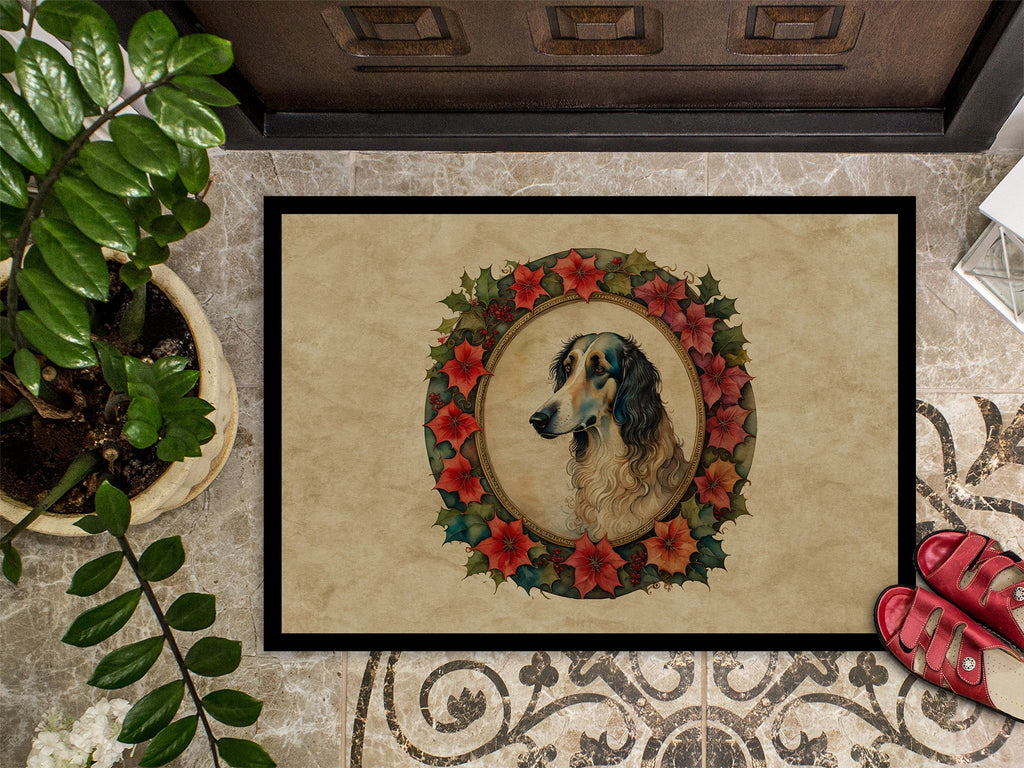 Borzoi Christmas Flowers Doormat Indoor Outdoor 18H X 27W Front Door Mat Rugs for Entryway, Non Slip Washable
